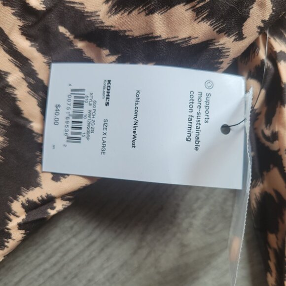 Nine West Womens XL Animal Print Button-Up Blouse Brown/Black Cotton NWT - Picture 3 of 7